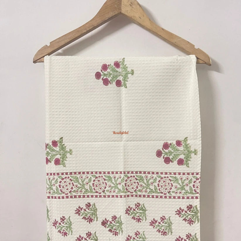 Peony Handblock Waffle Cotton Body Towel