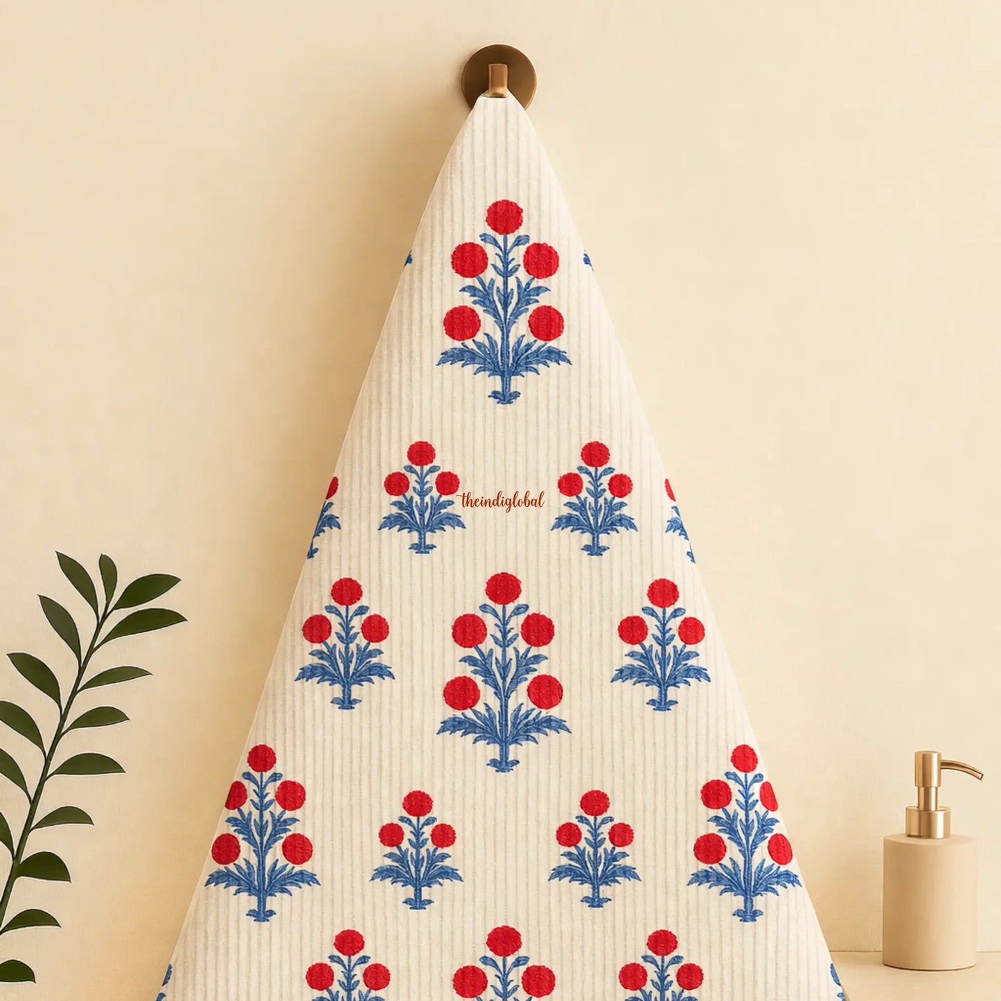 Peony Handblock Waffle Cotton Body Towel 1