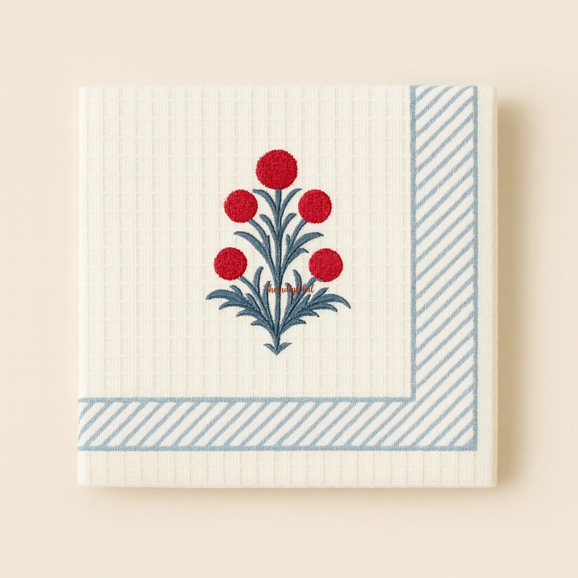 Peony Handblock Waffle Cotton Body Towel 2