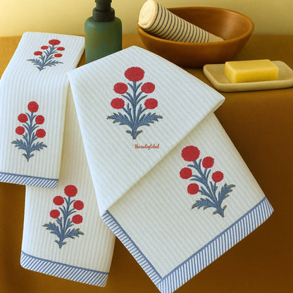 Peony Handblock Waffle Cotton Body Towel 3