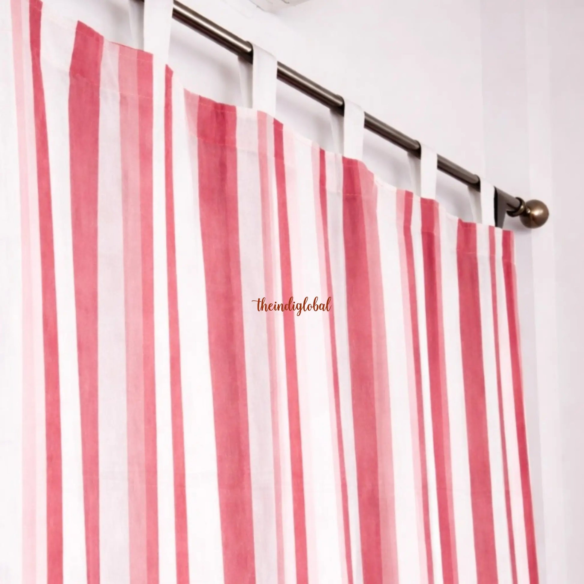 Pink White Handloom Cotton Curtains 2