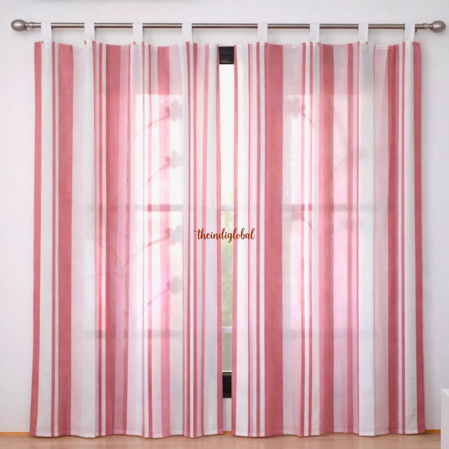 Pink White Handloom Cotton Curtains 1