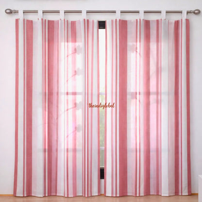 Pink White Handloom Cotton Curtains 1