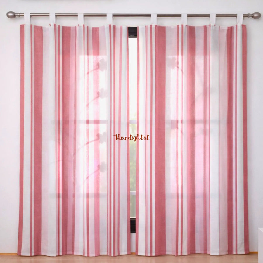 Pink White Handloom Cotton Curtains 1