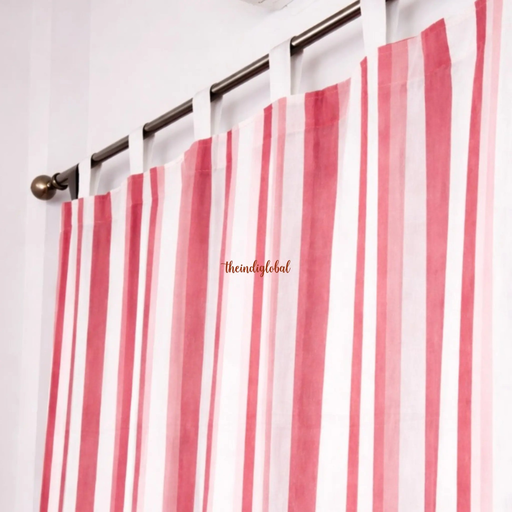 Pink White Handloom Cotton Curtains 3