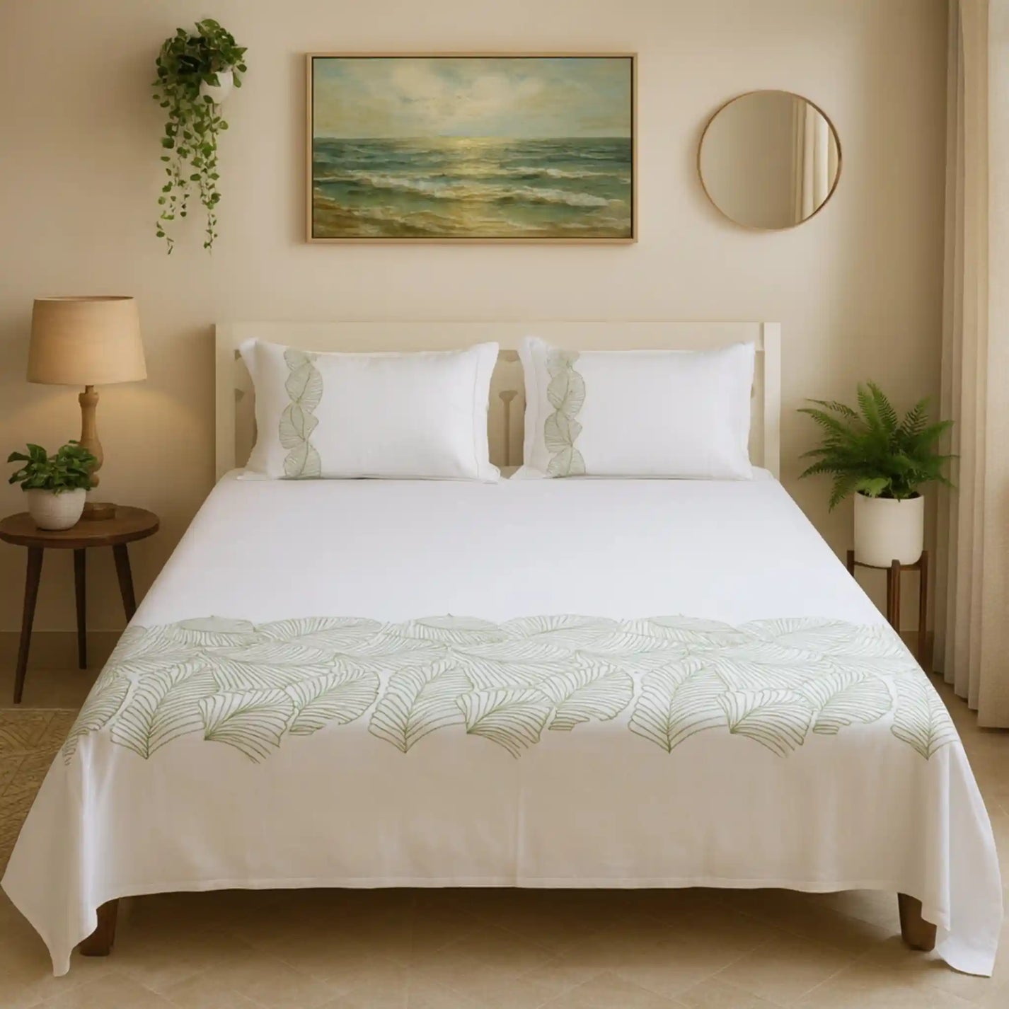 Premium-Ultra-soft-hand-embroidery-cotton-bedsheet-Green-Color-1
