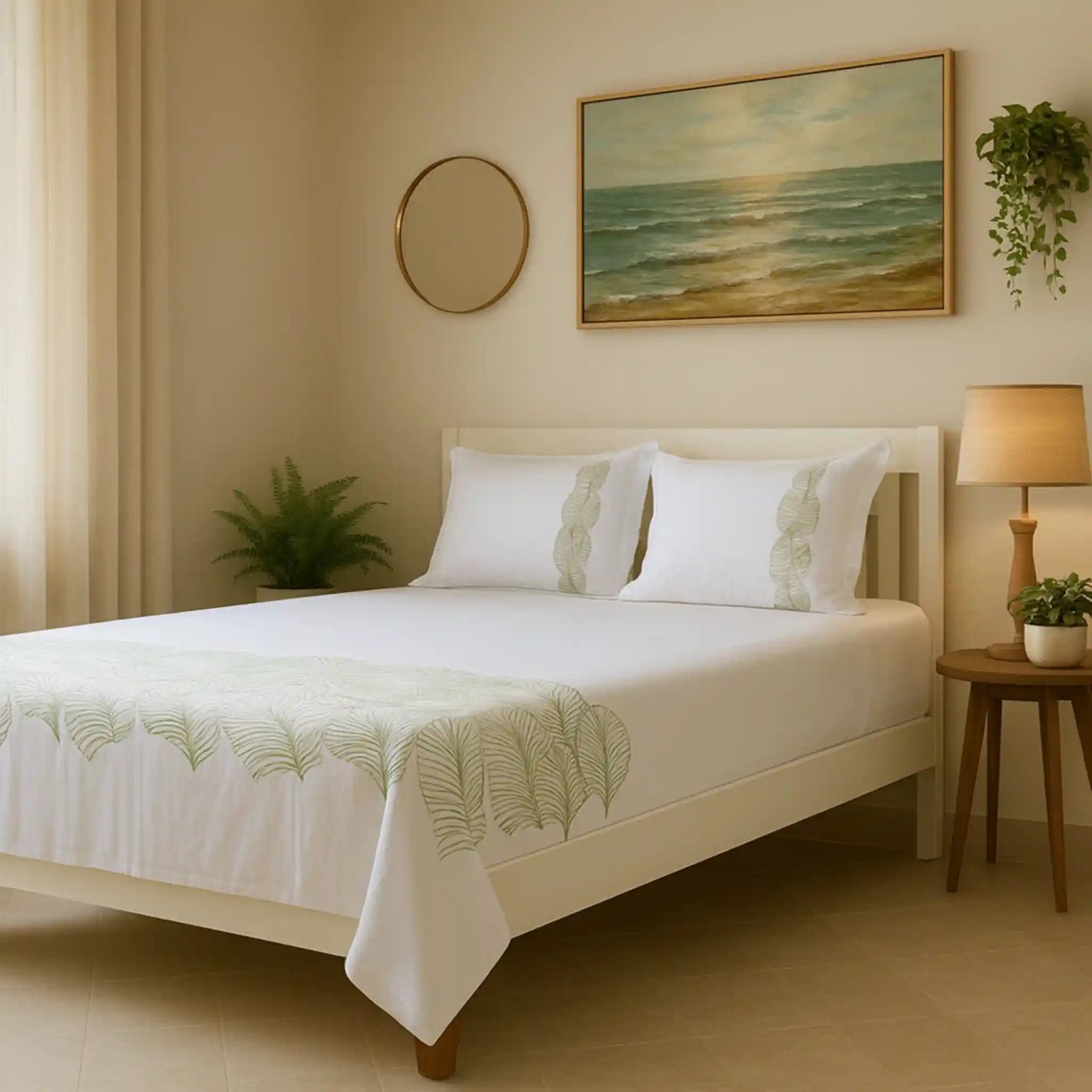Premium-Ultra-soft-hand-embroidery-cotton-bedsheet-Green-Color-2