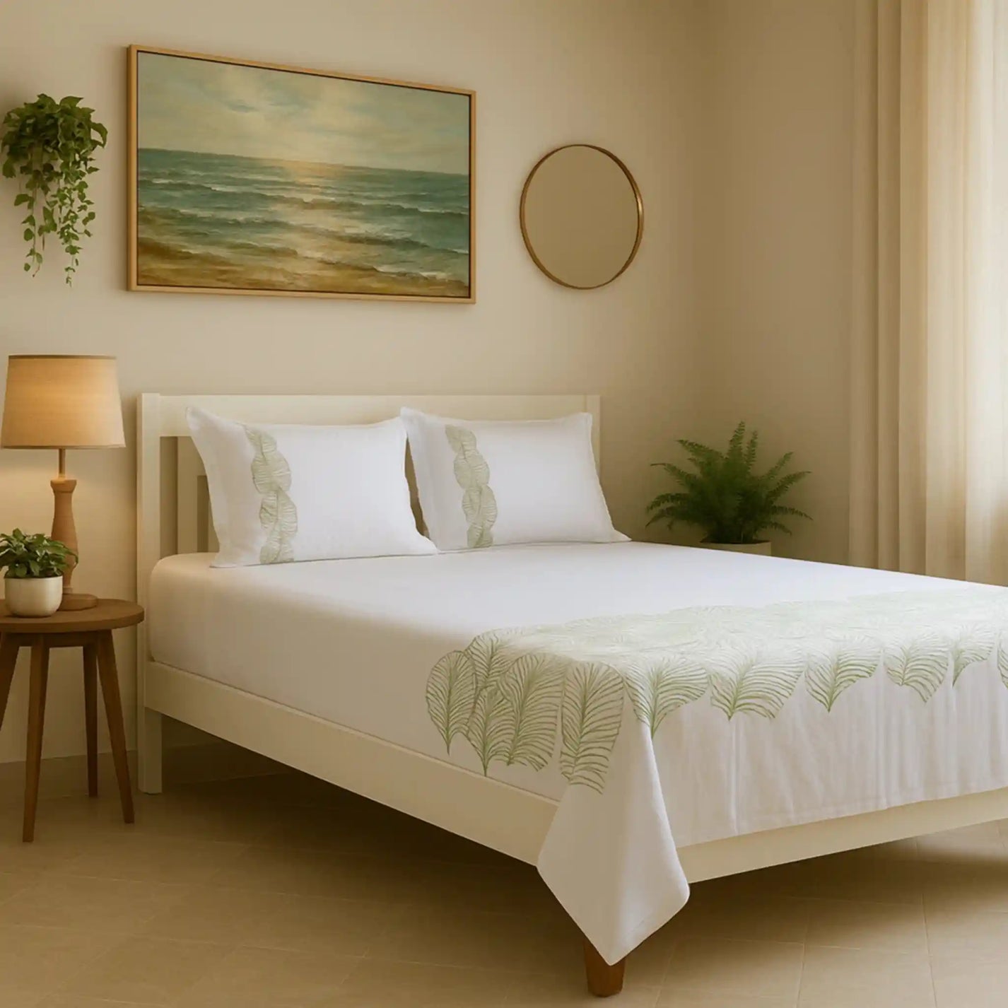 Premium-Ultra-soft-hand-embroidery-cotton-bedsheet-Green-Color-3