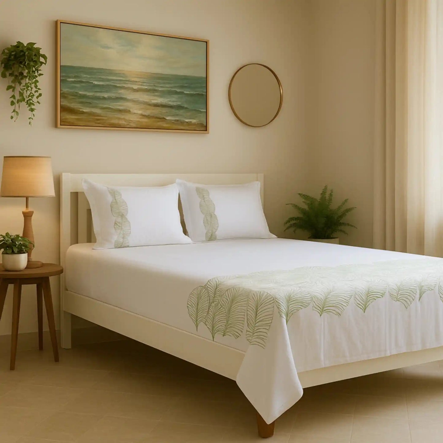 Premium-Ultra-soft-hand-embroidery-cotton-bedsheet-Green-Color-3