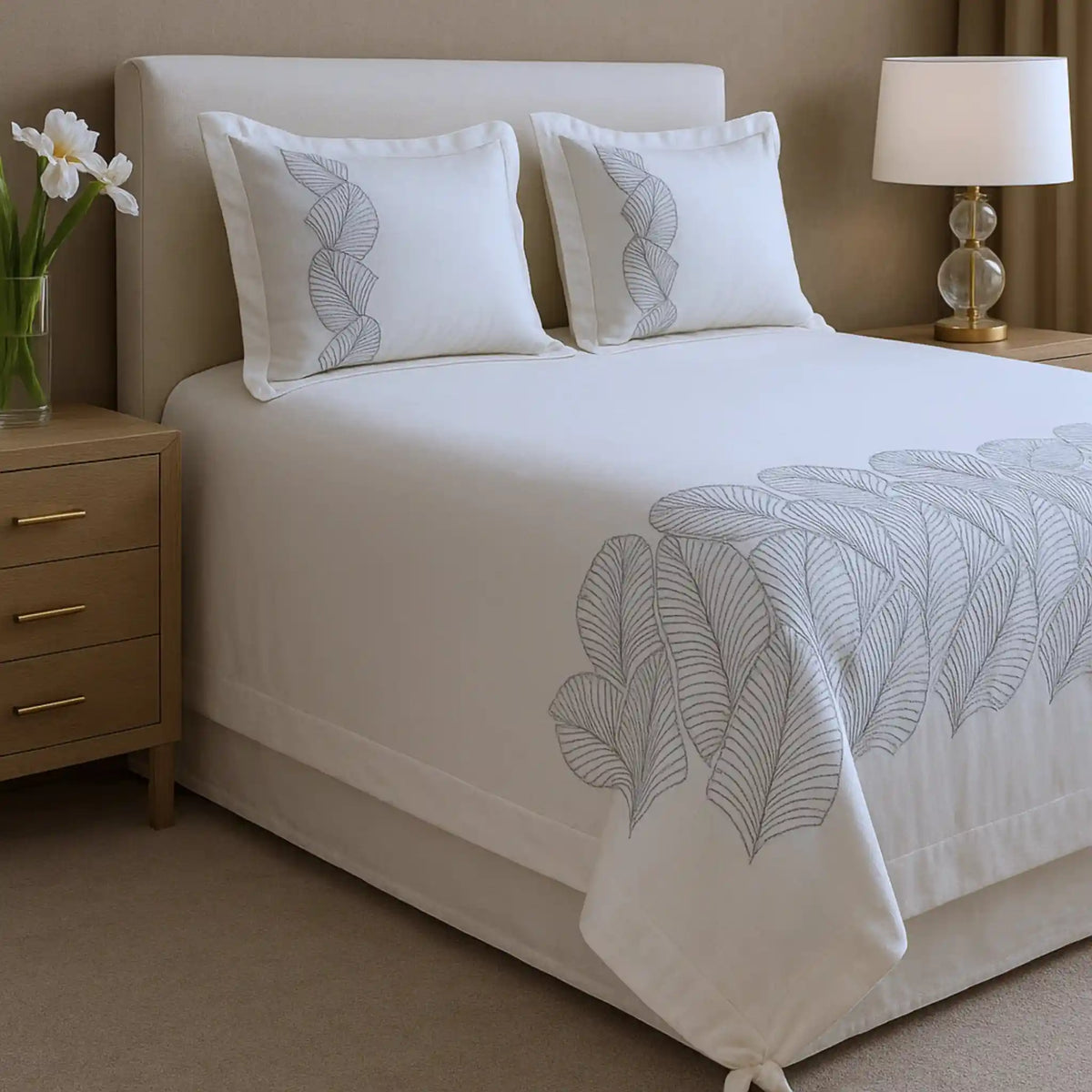 Premium-Ultra-soft-hand-embroidery-cotton-bedsheet-grey-color-2
