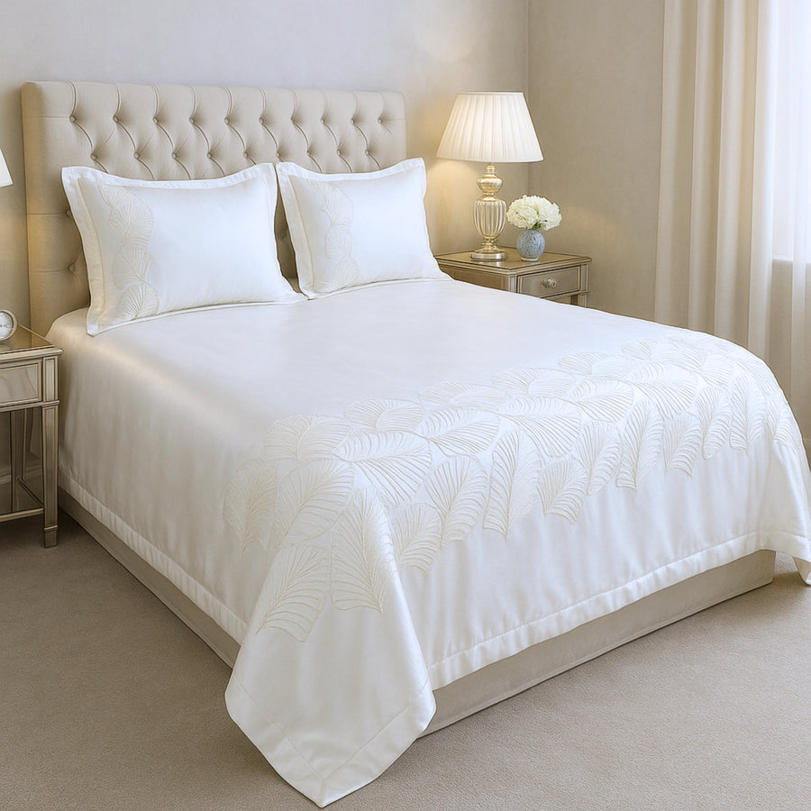 Premium Ultra soft hand embroidery cotton bedsheets in White Color 2