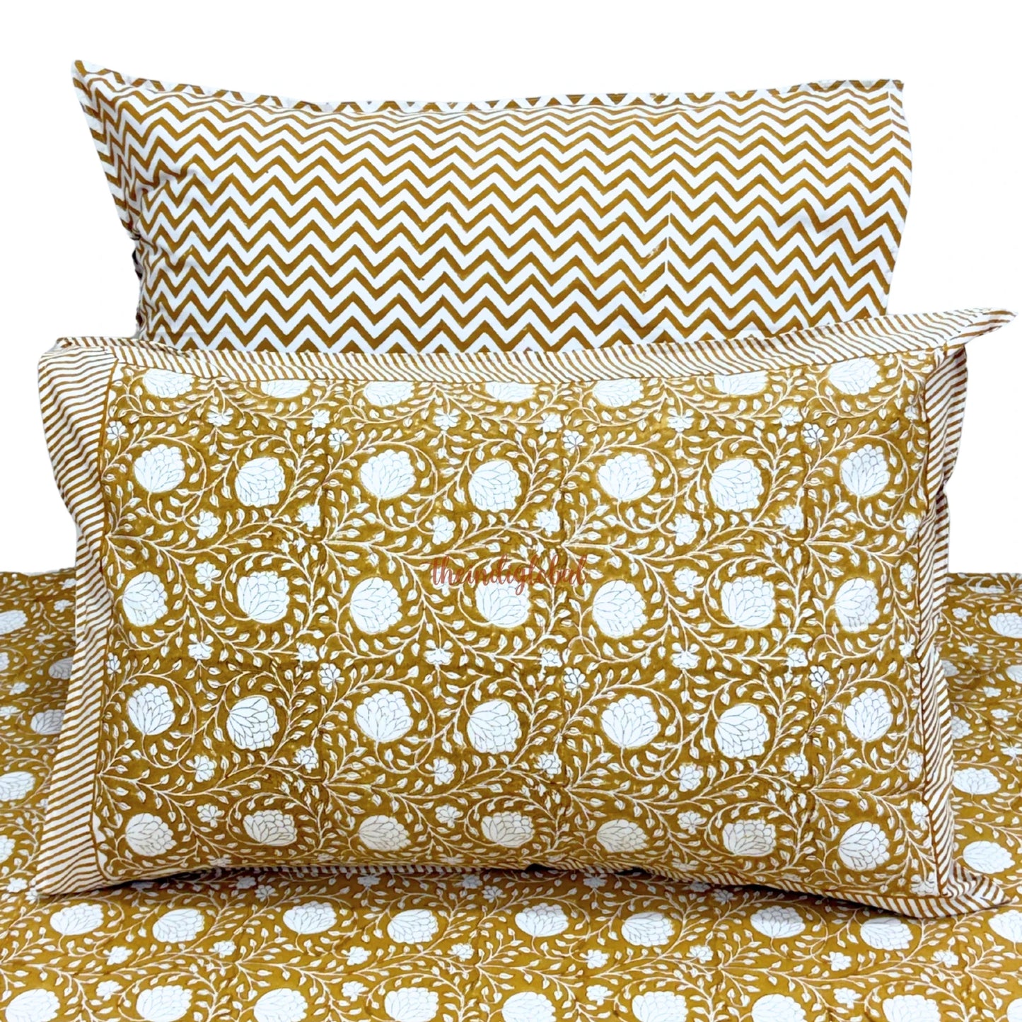 Ramya Hand Block Soft Cotton Bedsheet with 2 Pillow Covers Brown