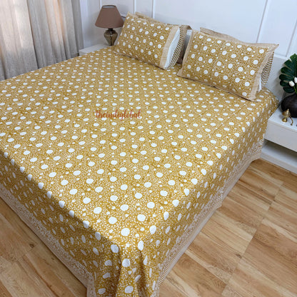 Ramya Hand Block Soft Cotton Bedsheet with 2 Pillow Covers Brown