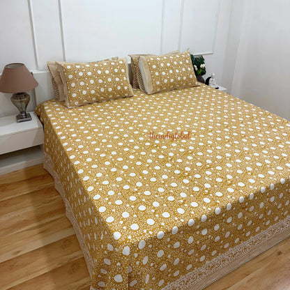 Ramya Hand Block Soft Cotton Bedsheet with 2 Pillow Covers Brown