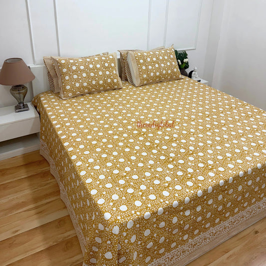 Ramya Hand Block Soft Cotton Bedsheet with 2 Pillow Covers 108*108 inches Brown