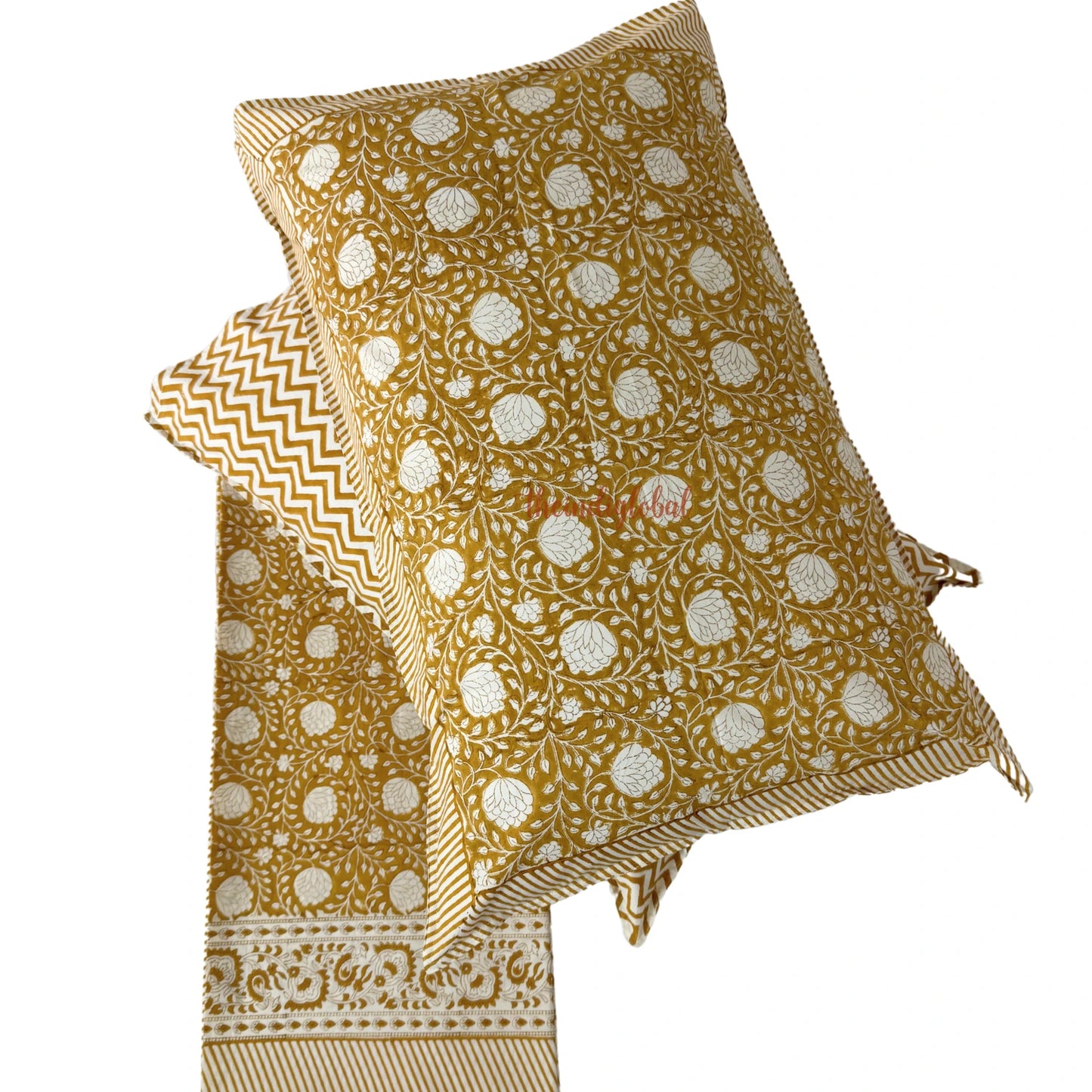 Ramya Hand Block Soft Cotton Bedsheet with 2 Pillow Covers Brown