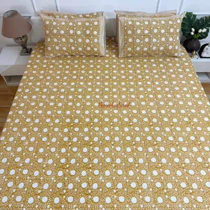 Ramya Hand Block Soft Cotton Bedsheet with 2 Pillow Covers Brown