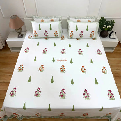 Ramya Hand Block Soft Cotton Bedsheet with 2 Pillow Covers 108*108 inches Terracotta