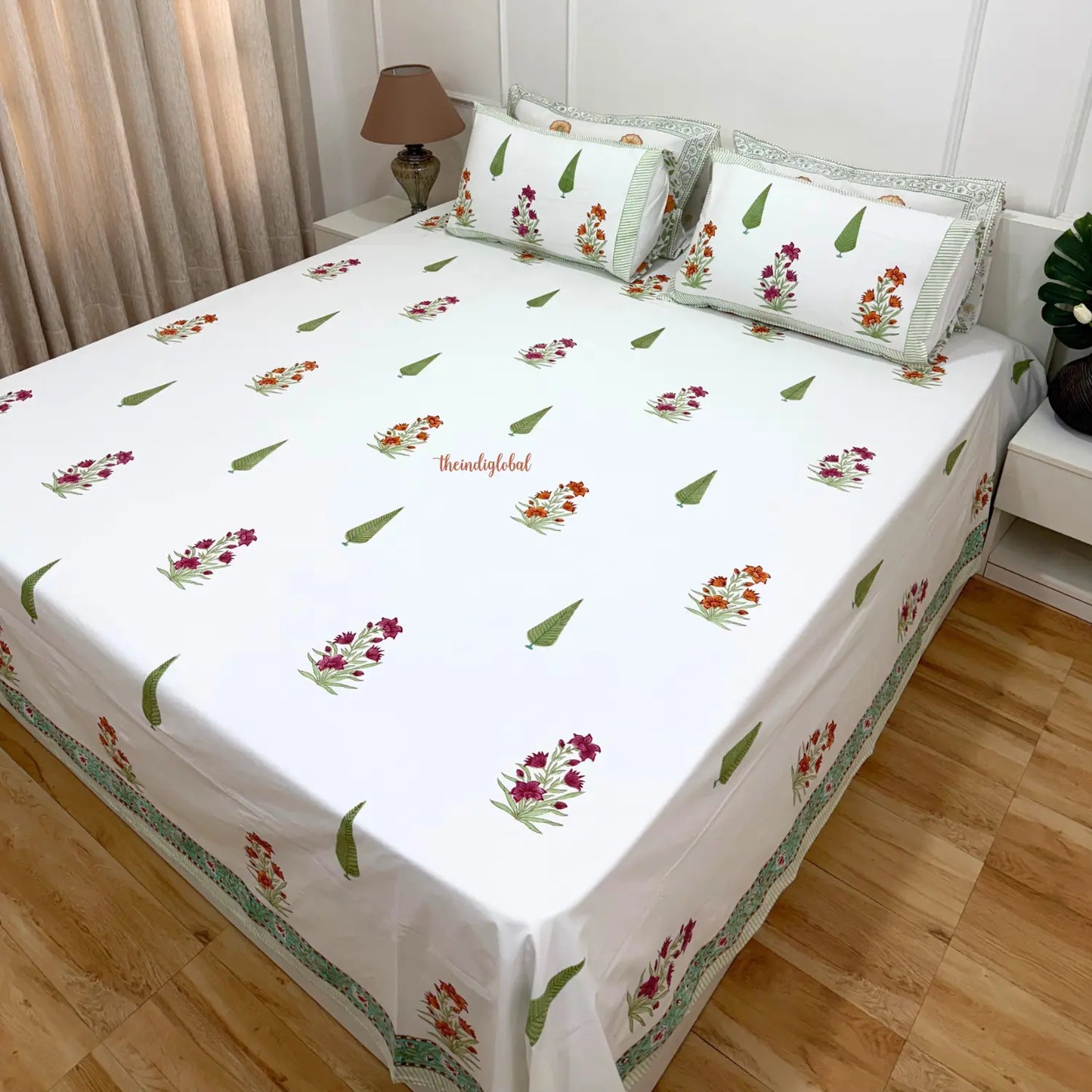 Ramya Hand Block Soft Cotton Bedsheet with 2 Pillow Covers 108*108 inches Terracotta