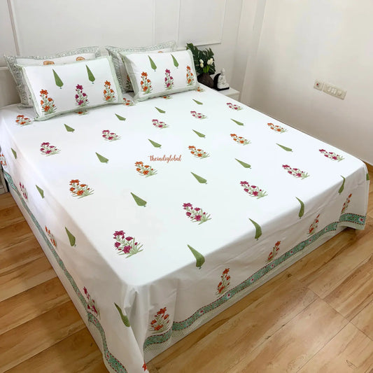Ramya Hand Block Soft Cotton Bedsheet with 2 Pillow Covers 108*108 inches Terracotta