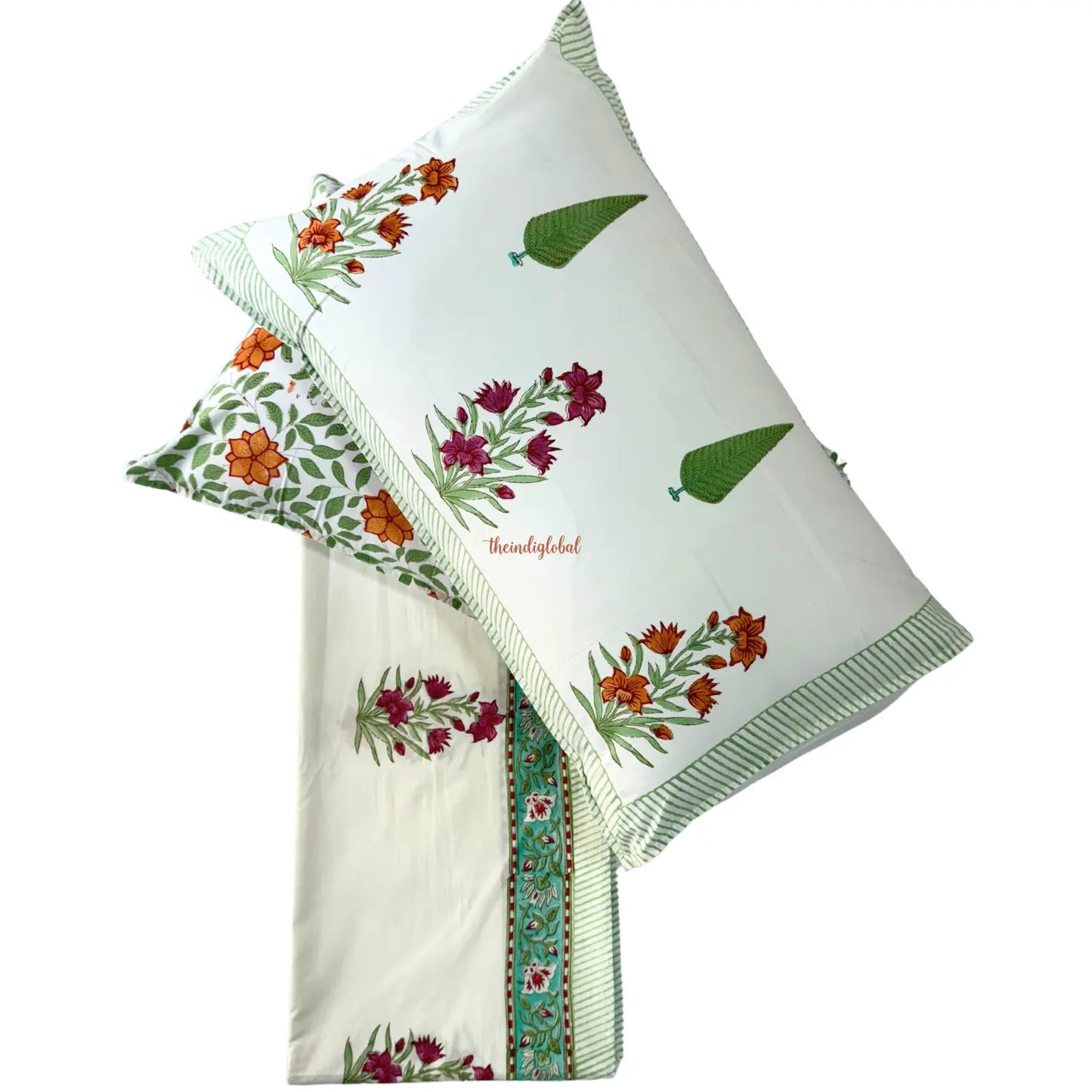 Ramya Hand Block Soft Cotton Bedsheet with 2 Pillow Covers 108*108 inches Terracotta
