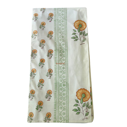 Ramya Hand Block Soft Cotton Bedsheet with 2 Pillow Covers 108*108 inches flower
