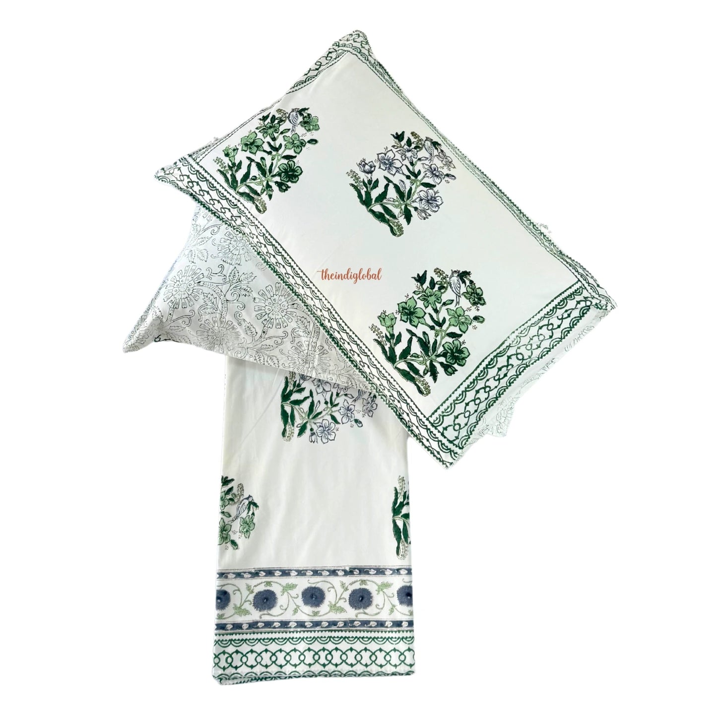 Ramya Hand Block Soft Cotton Bedsheet with 2 Pillow Covers 108*108 inches Vega