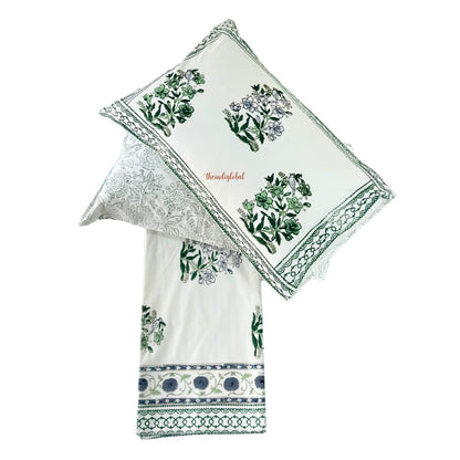 Ramya Hand Block Soft Cotton Bedsheet with 2 Pillow Covers 108*108 inches Vega