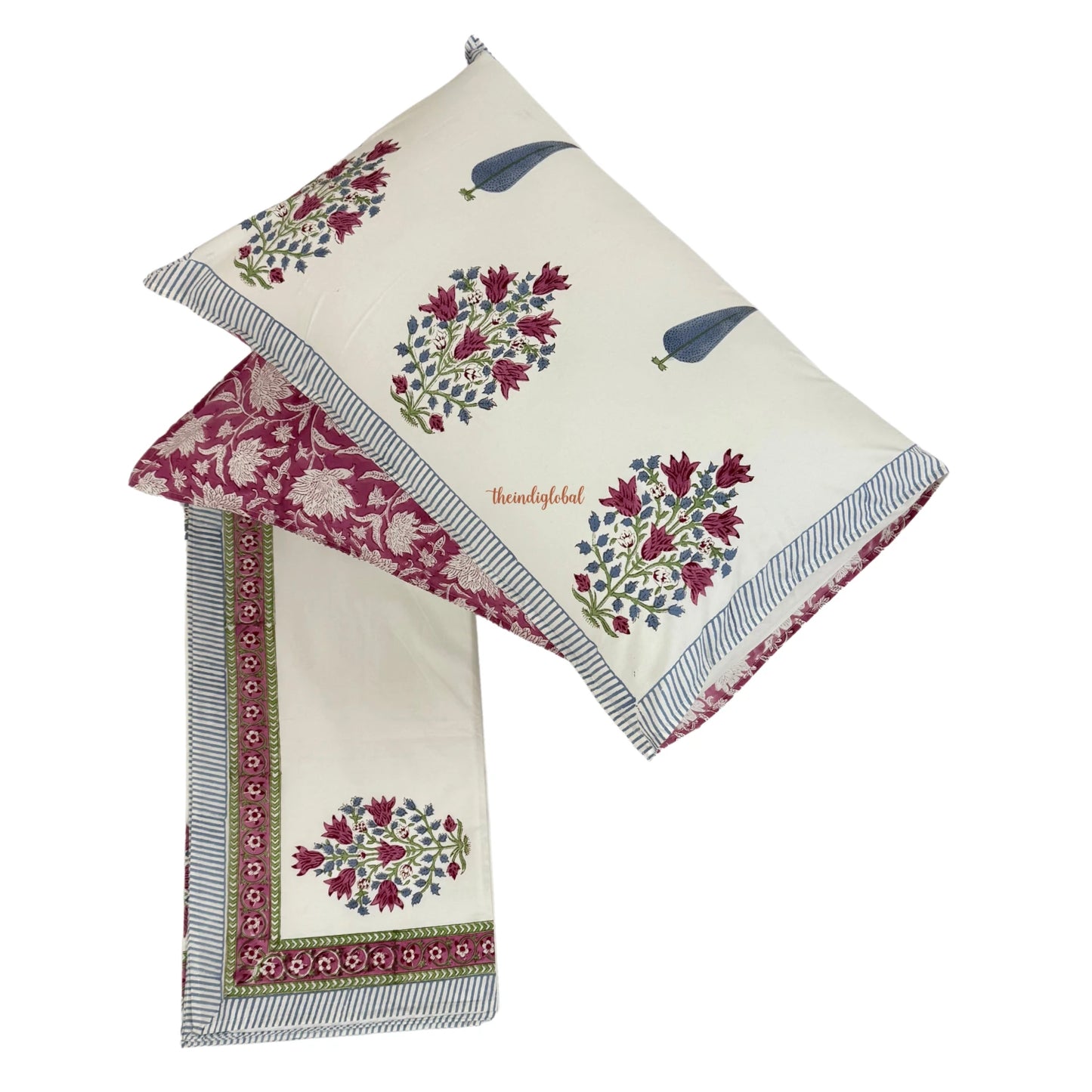 Ramya Hand Block Soft Cotton Bedsheet with 2 Pillow Covers 108*108 inches Pink