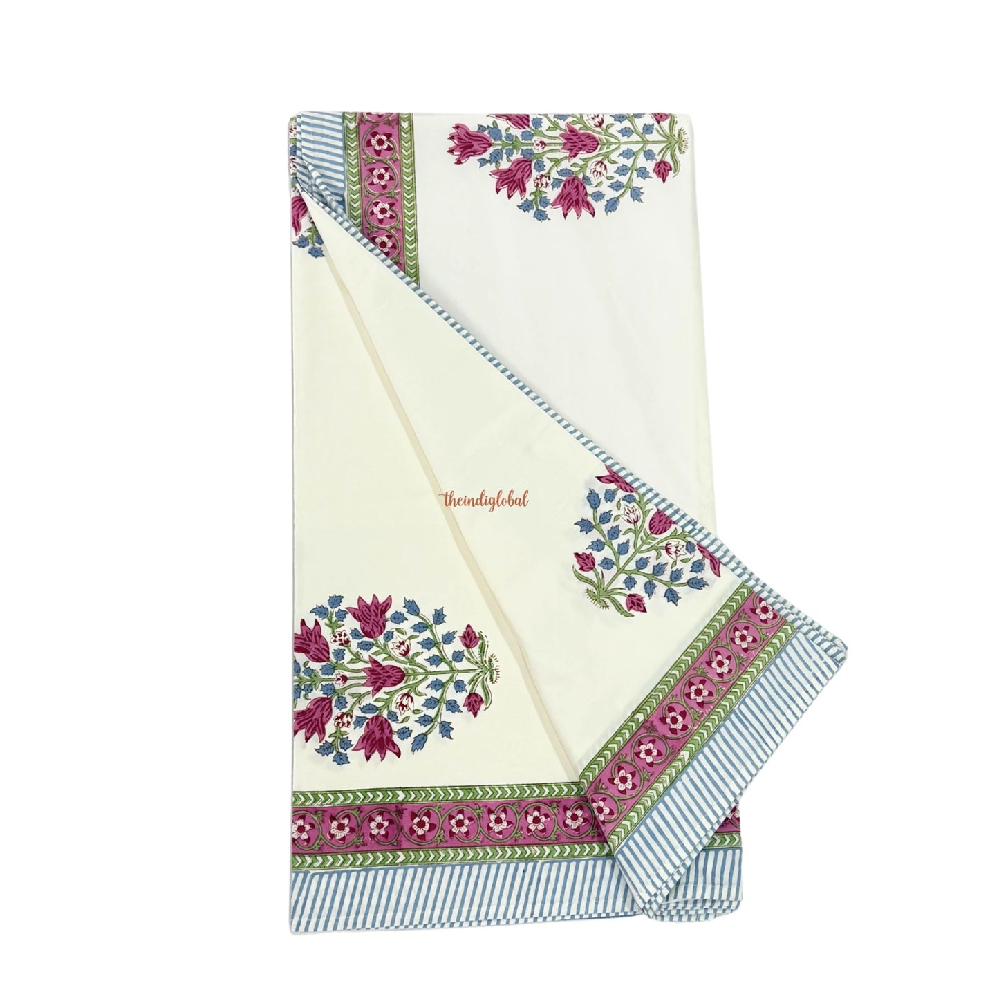 Ramya Hand Block Soft Cotton Bedsheet with 2 Pillow Covers 108*108 inches Pink