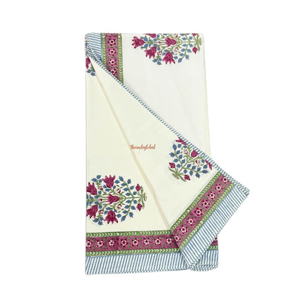 Ramya Hand Block Soft Cotton Bedsheet with 2 Pillow Covers 108*108 inches Pink