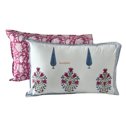 Ramya Hand Block Soft Cotton Bedsheet with 2 Pillow Covers 108*108 inches Pink