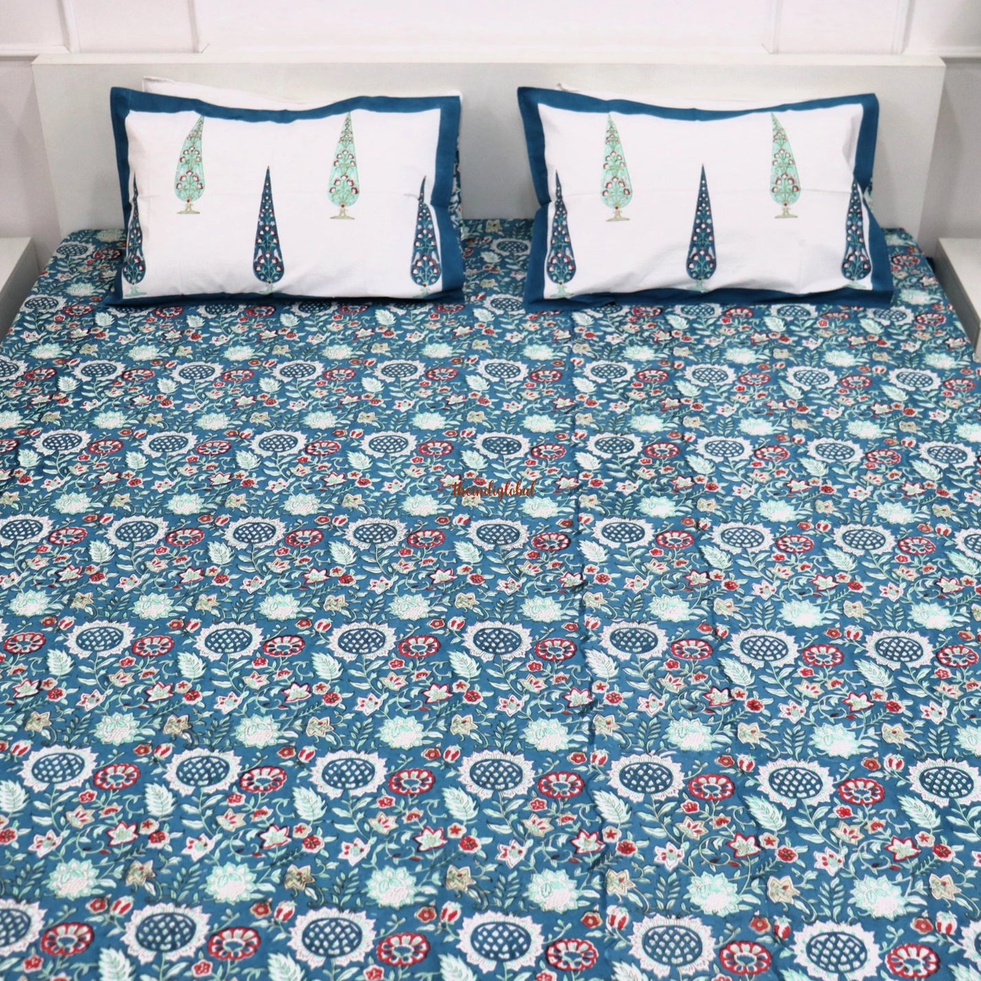 Ramya Handblock cotton bedsheet Blue 1