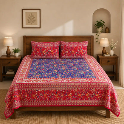 Red_Blue_Hand_Block_Print_Cotton_Bedsheet_with_Two_Pillow_Covers_2