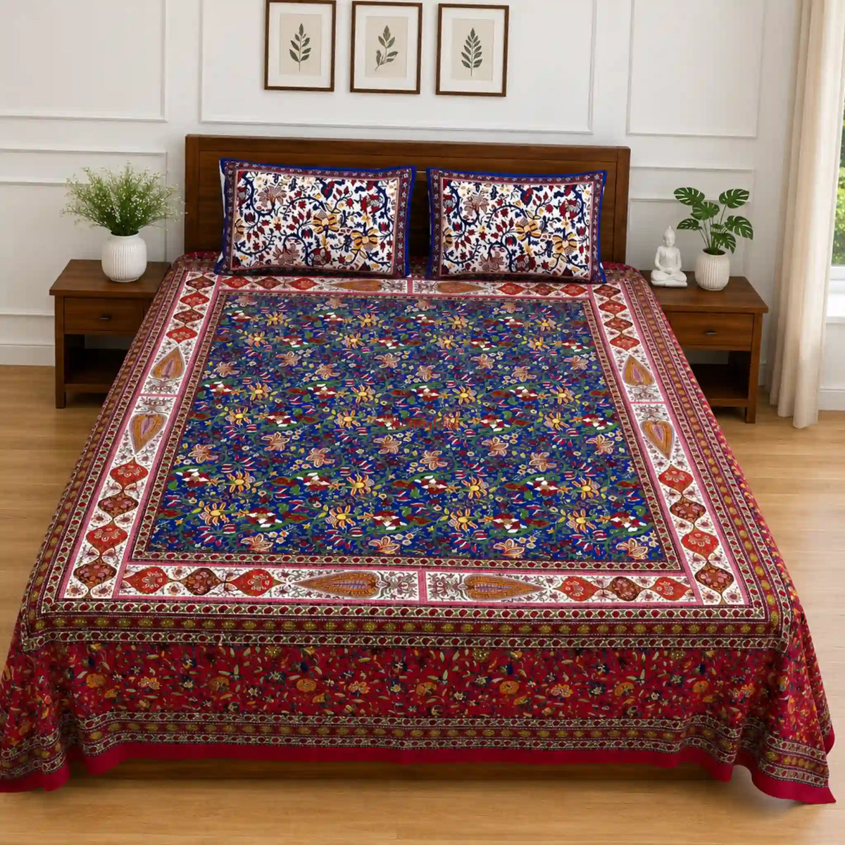 Red_Blue_Hand_Block_Print_Cotton_Bedsheet_with_Two_Pillow_Covers2