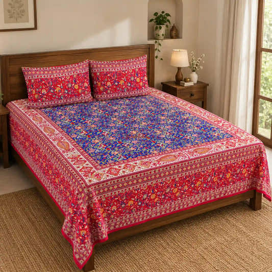 Red_Blue_Hand_Block_Print_Cotton_Bedsheet_with_Two_Pillow_Covers_
