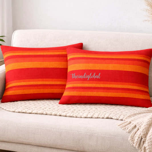 Red Handloom Cotton Pillow Covers