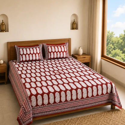 Red_Paisley_Hand_Block_Print_Cotton_Bedsheet_with_Two_Pillow_Covers_1