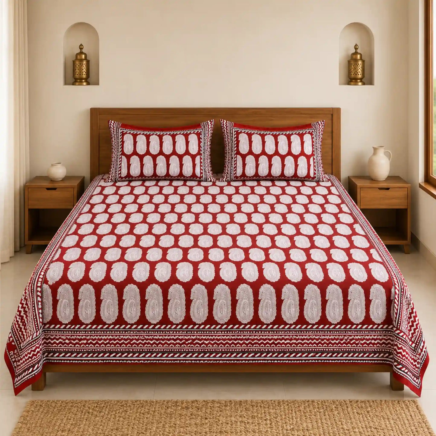 Red_Paisley_Hand_Block_Print_Cotton_Bedsheet_with_Two_Pillow_Covers_2