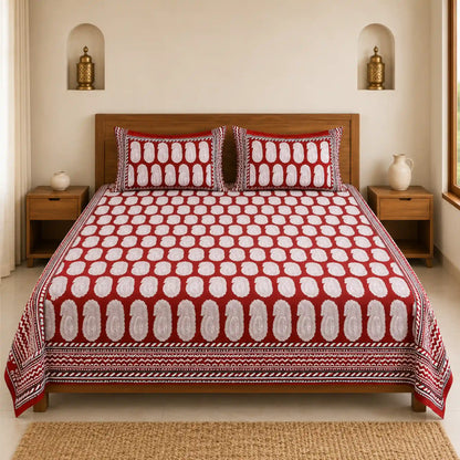 Red_Paisley_Hand_Block_Print_Cotton_Bedsheet_with_Two_Pillow_Covers_2