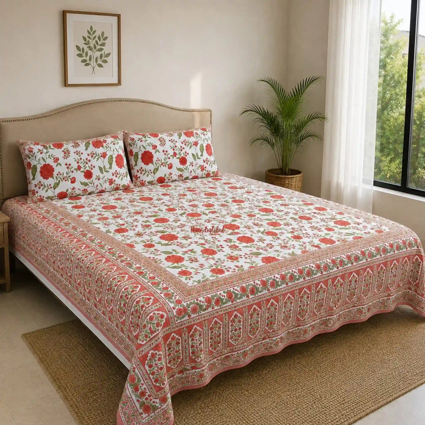 Red_White_Hand_Block_Print_Cotton_Bedsheet_with_Two_Pillow_Covers