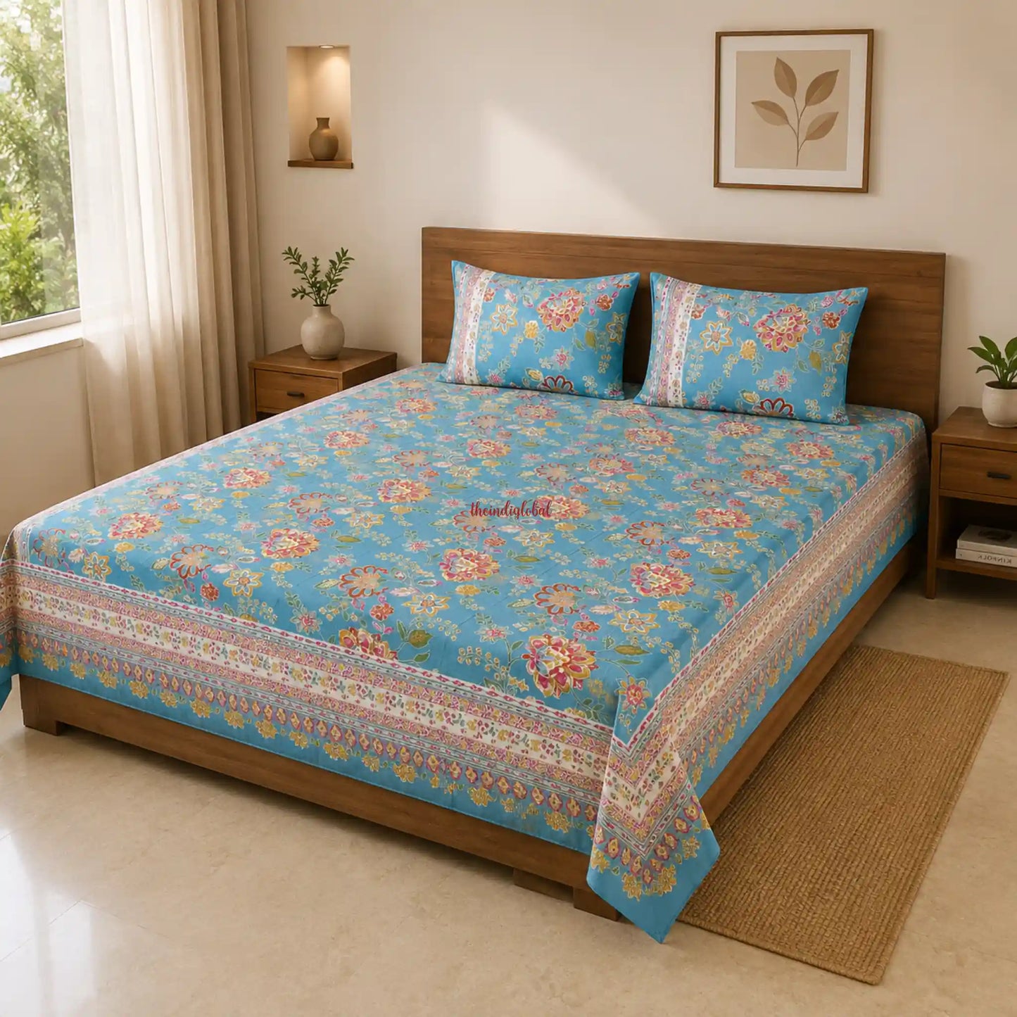 Sky_Blue_Hand_Block_Print_Cotton_Bedsheet_with_Two_Pillow_Covers1