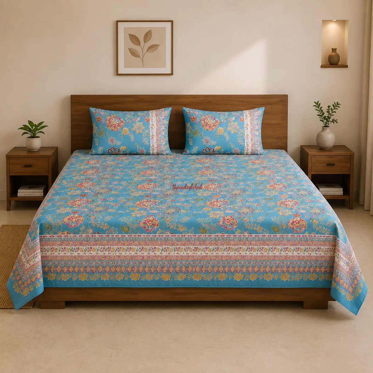 Sky_Blue_Hand_Block_Print_Cotton_Bedsheet_with_Two_Pillow_Covers2