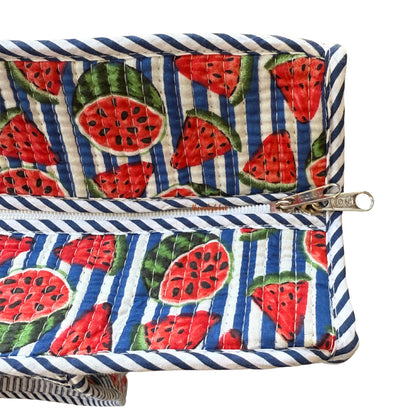Red Handblock Printed Big Tote Bag with Zip