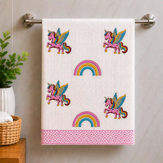 Handblock Waffle Cotton Body Towel Magical Unicorn & Rainbow