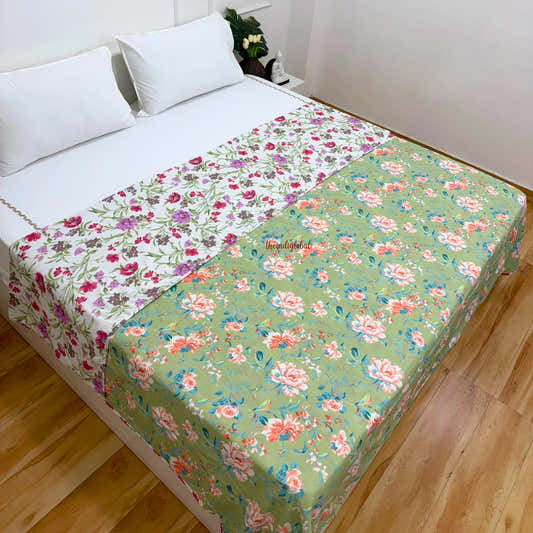 Utsav Reversible King Size Mulmul Dohar 210 TC Green