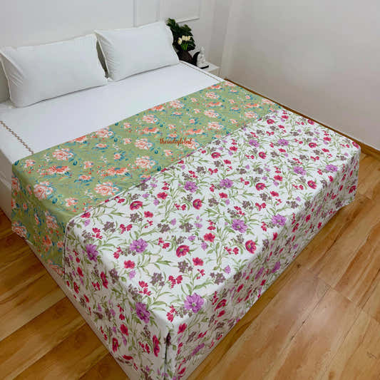 Utsav Reversible King Size Mulmul Dohar 210 TC Lavender Green