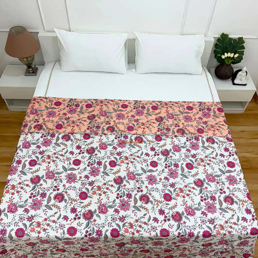 Utsav Reversible King Size Mulmul Dohar 210 TC Pink White