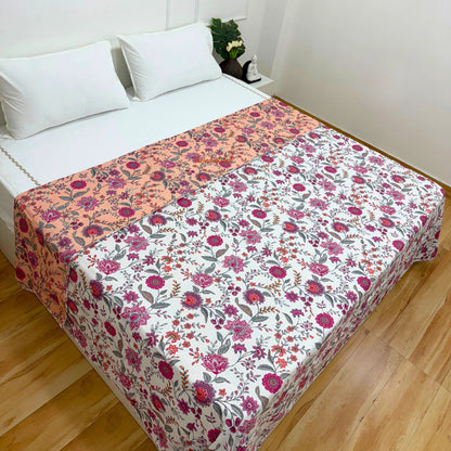 Utsav Reversible King Size Mulmul Dohar 210 TC Pink White