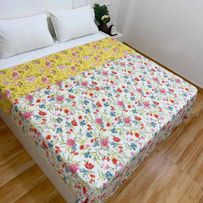 Utsav Reversible King Size Mulmul Dohar 210 TC Pink Yellow